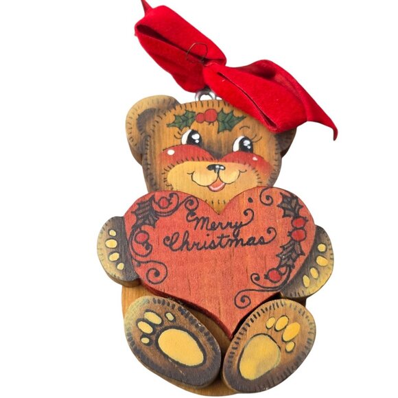 B.J. Messmer Other - 1987 B.J. Messmer Teddy Bear Handcrafted Wooden OHIO Christmas Ornament 3"X1.75"